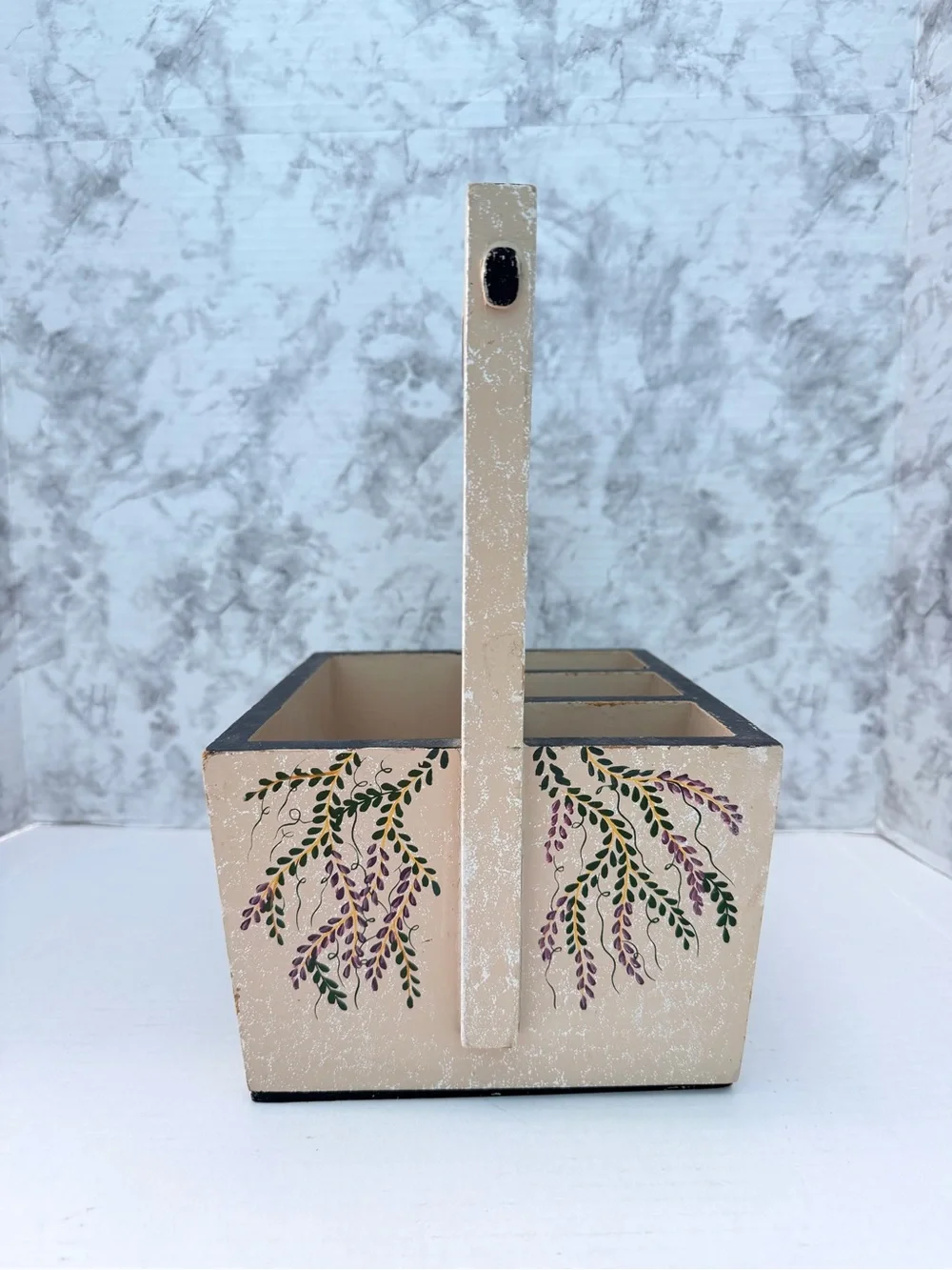 Kathy Hatch Hand-Painted Decorative Wooden Caddy with Scenic Motif